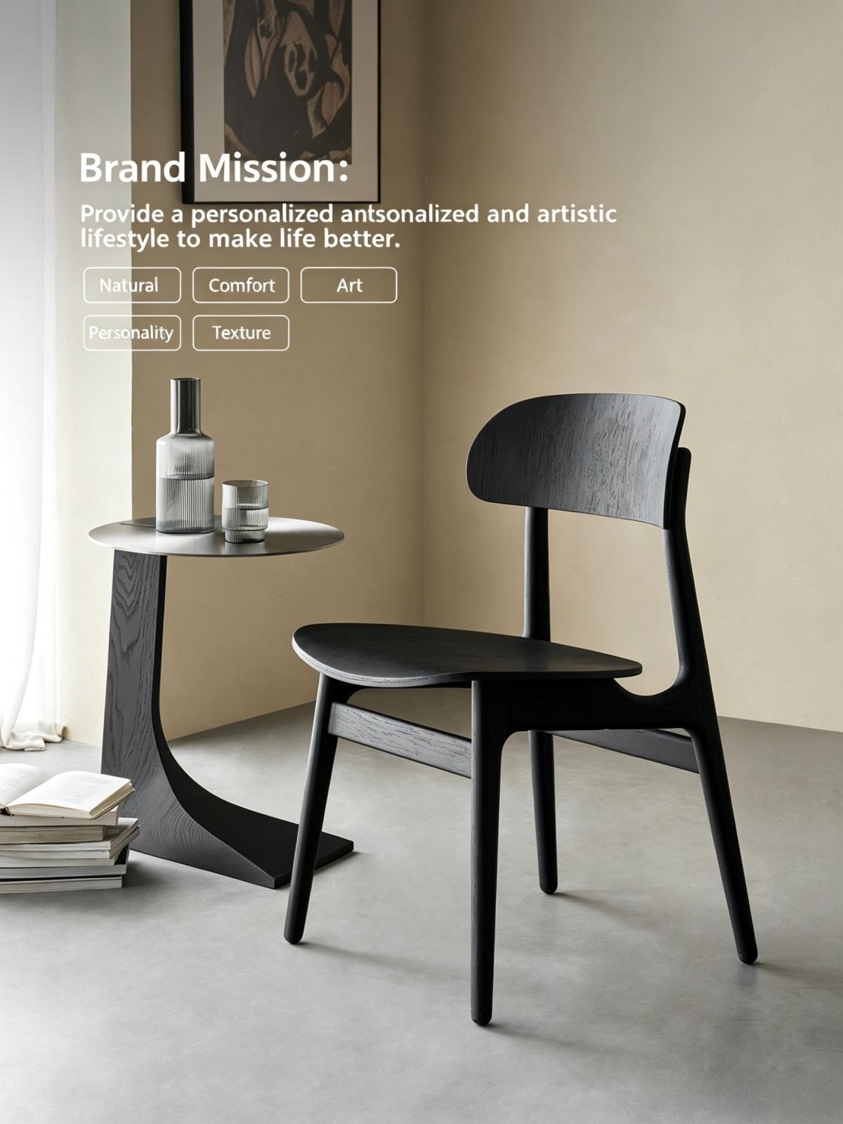 An Chair – North American Imported Solid Black Walnut Wood Dining Chair, Wabi-Sabi Style, High Back for Desk or Table