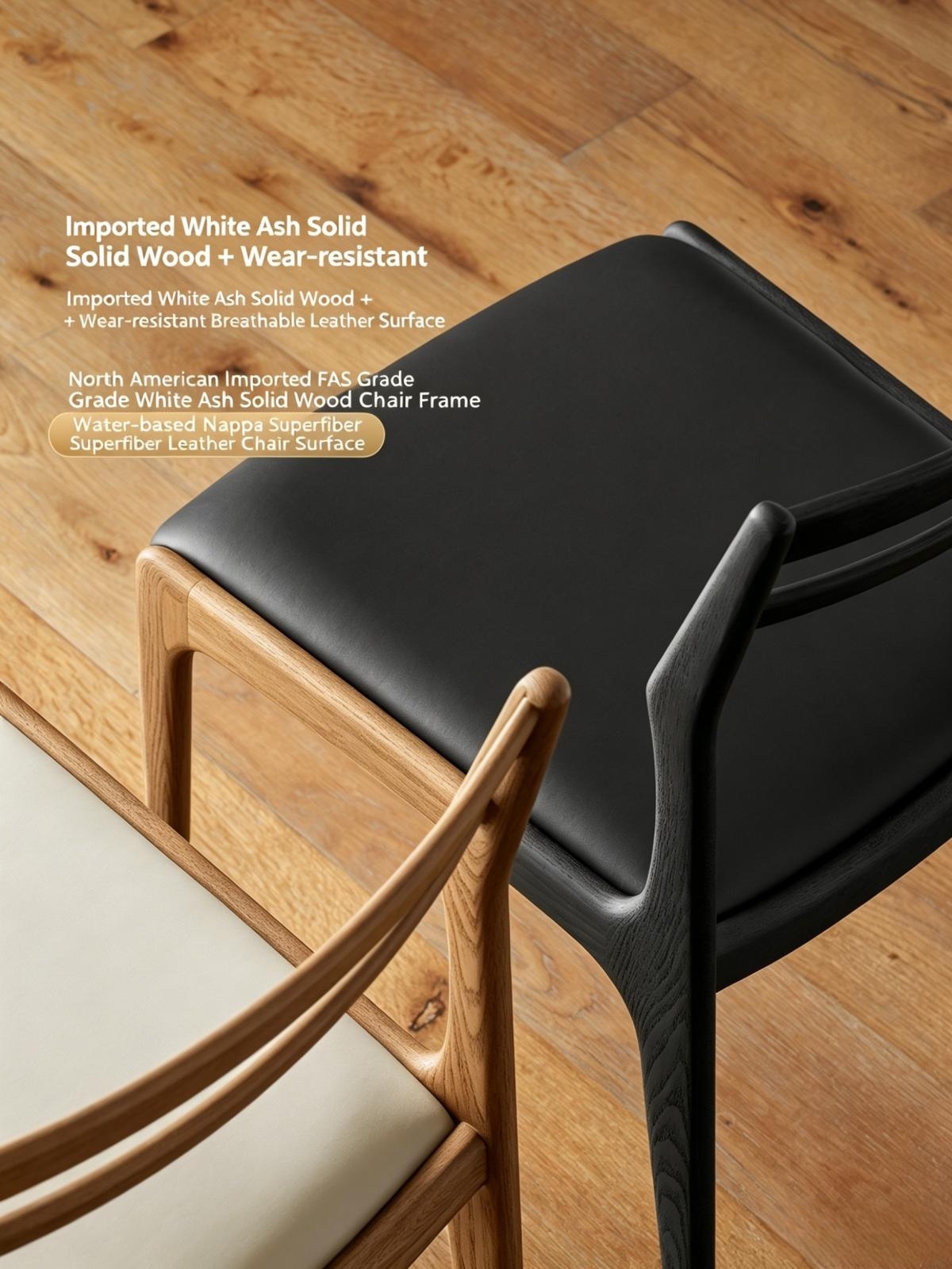 Shanqiang North American Ash Wood & Black Leather Dining Chair – Italian Minimalist Designer Chair, for Dining or Desk