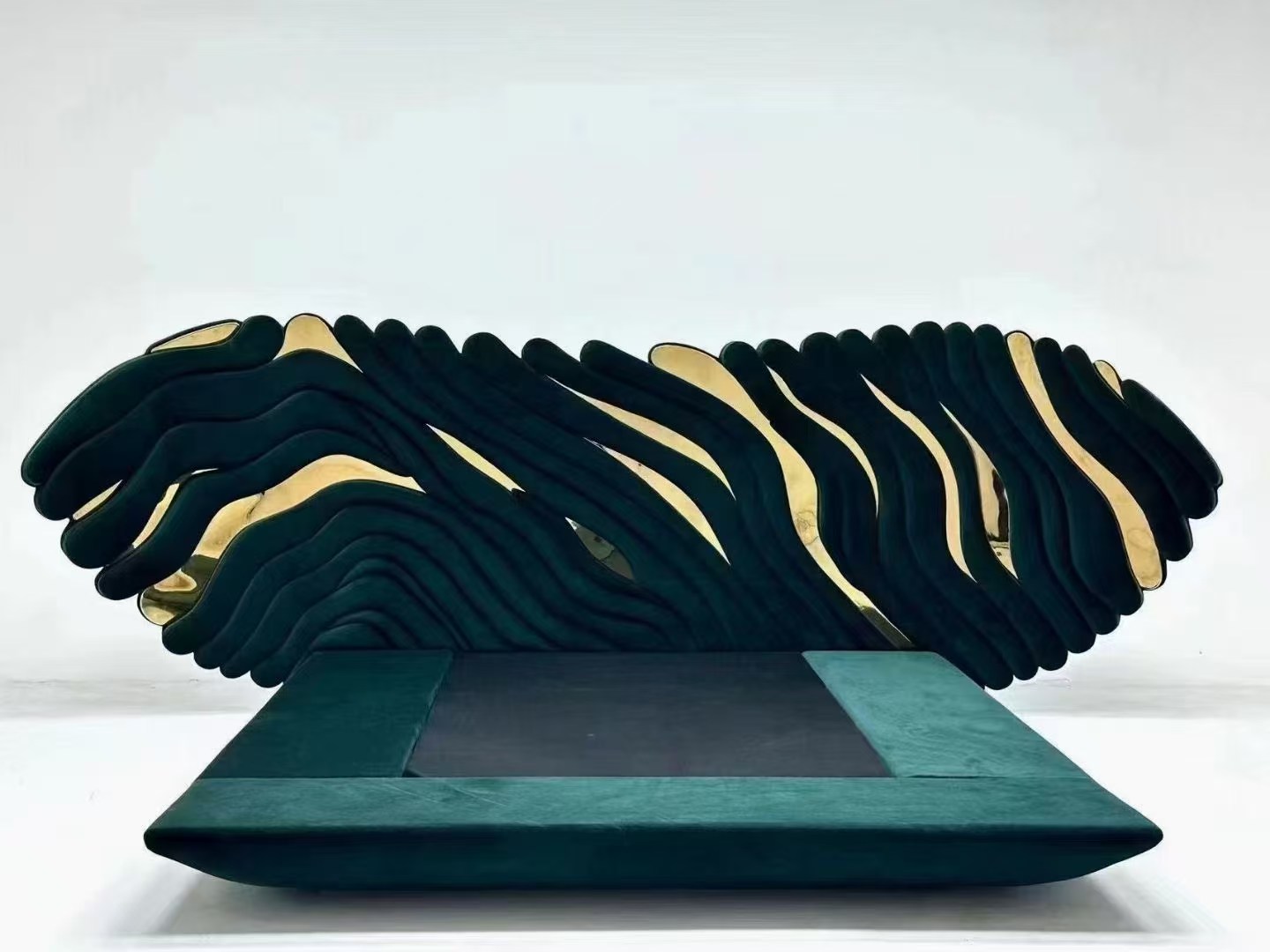 Modern Wave Sculpted Upholstered Bed Frame