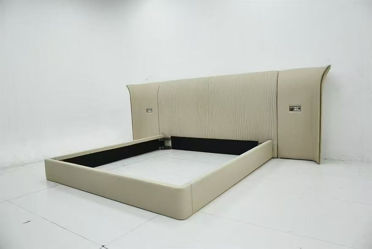 Modern Wave Wing Upholstered Bed Frame