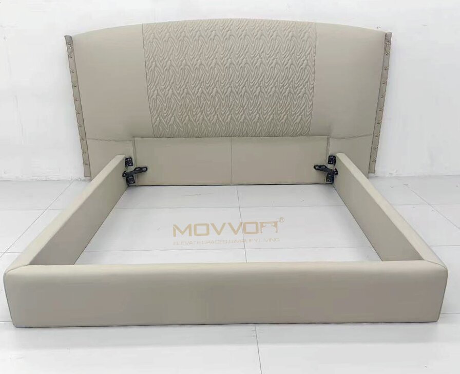 Luxury Geometric Leather Bed Frame with Gold Trim