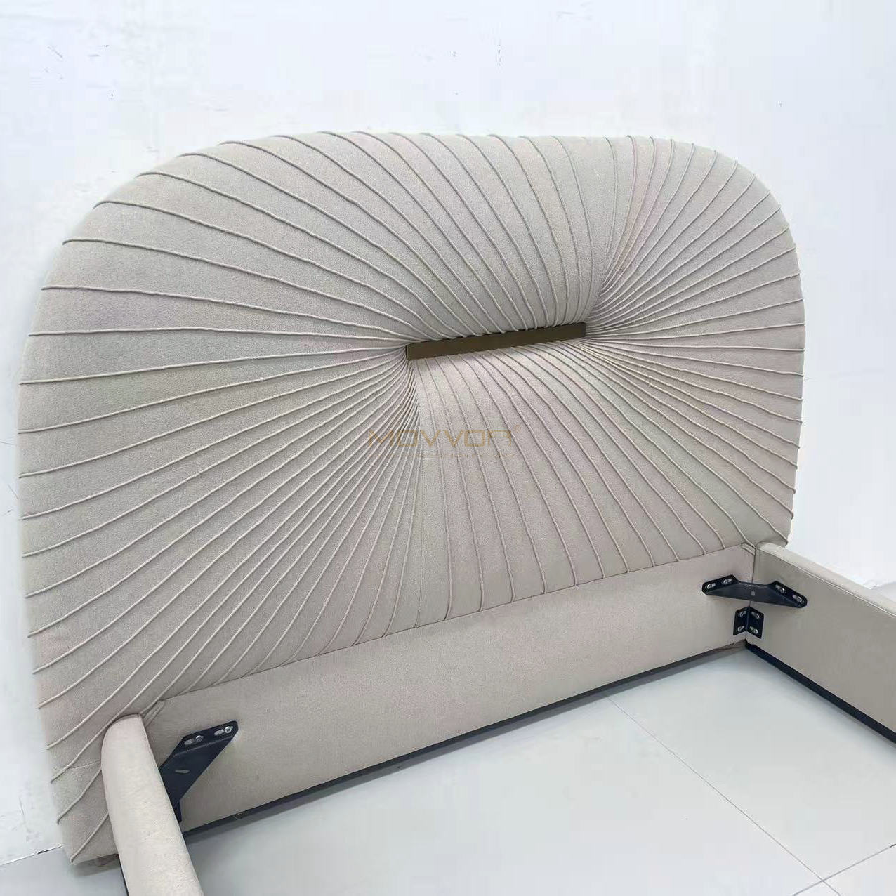 Luxury Sunburst Pleated Leather Bed with Gold Accents