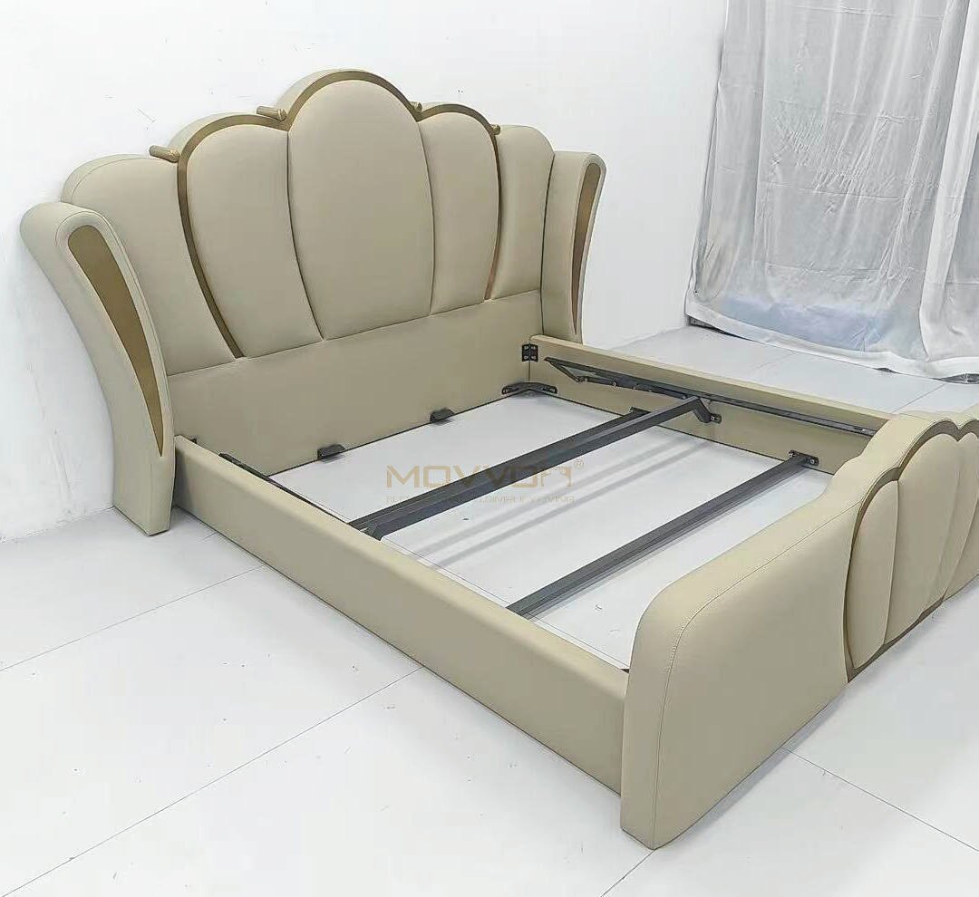 Luxury Scalloped Petal Leather Bed with Gold Trim