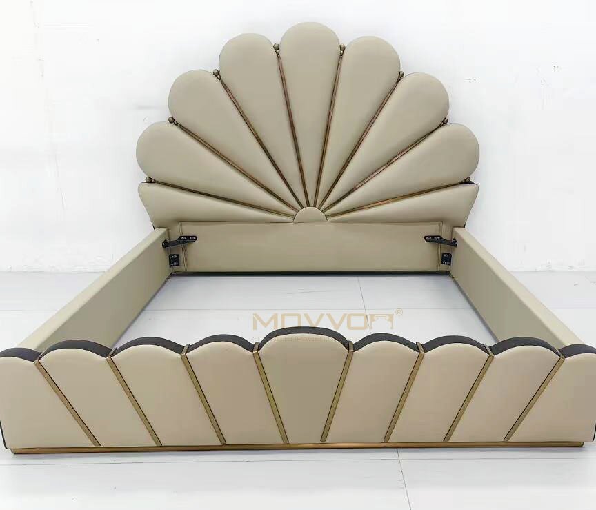 Art Deco Sunburst Lacquered Leather Bedstead