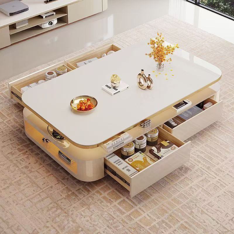 Dual-sided Drawer Coffee Table With Marble Top And Display Niche