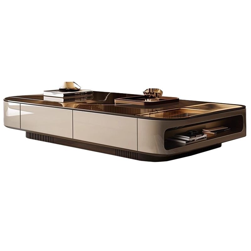 Low Console Coffee Table with Illuminated Side Display Niche