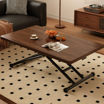 Portable Height Adjustable Coffee Table with X-Frame Rolling Base