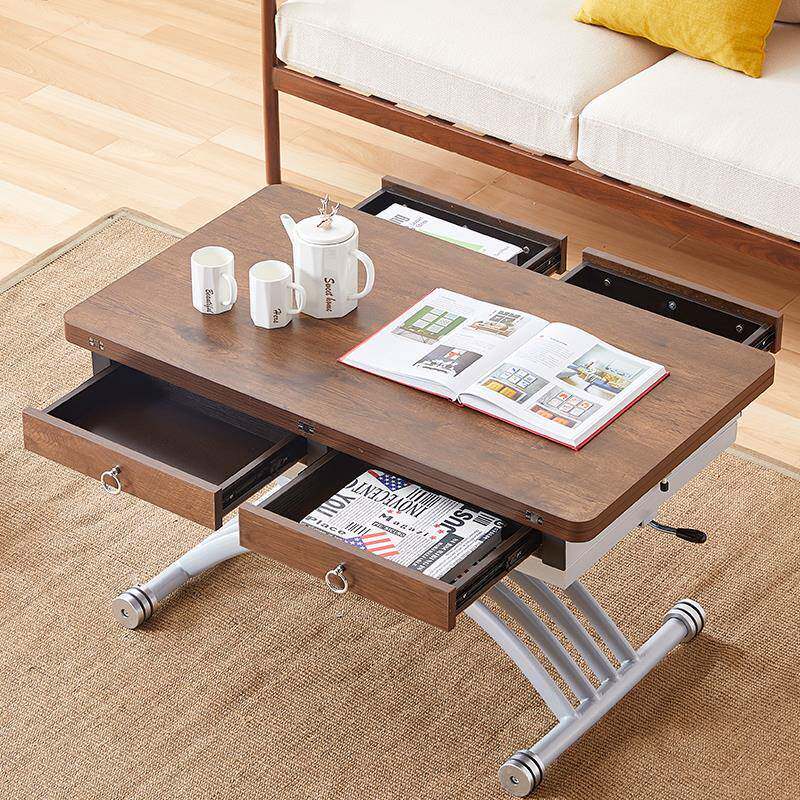 Drawer Lift Table with Flip-Up Worktop and Curved Base