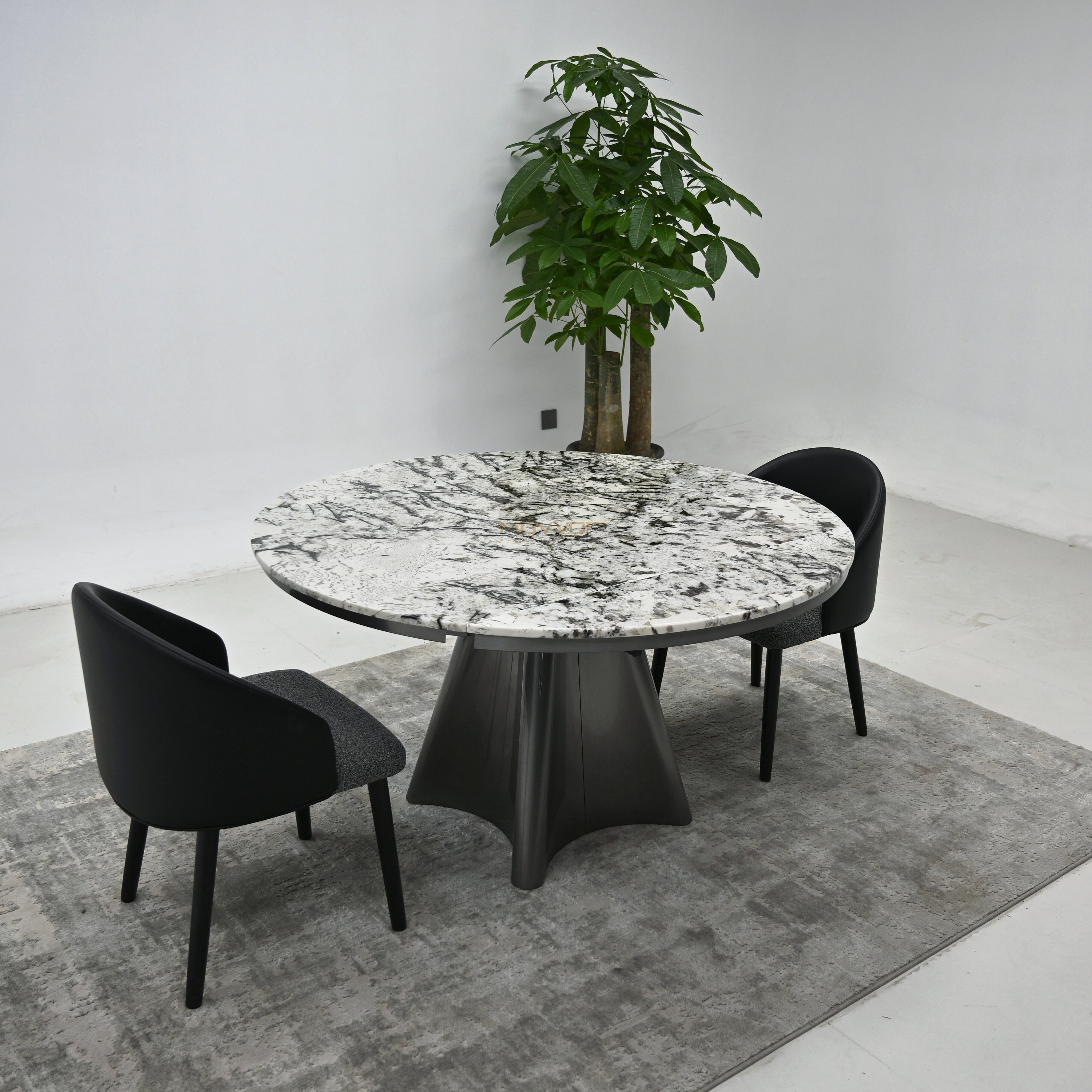 Snowstorm Marble-Effect Folding Round Table with Petal Stainless Steel Pedestal