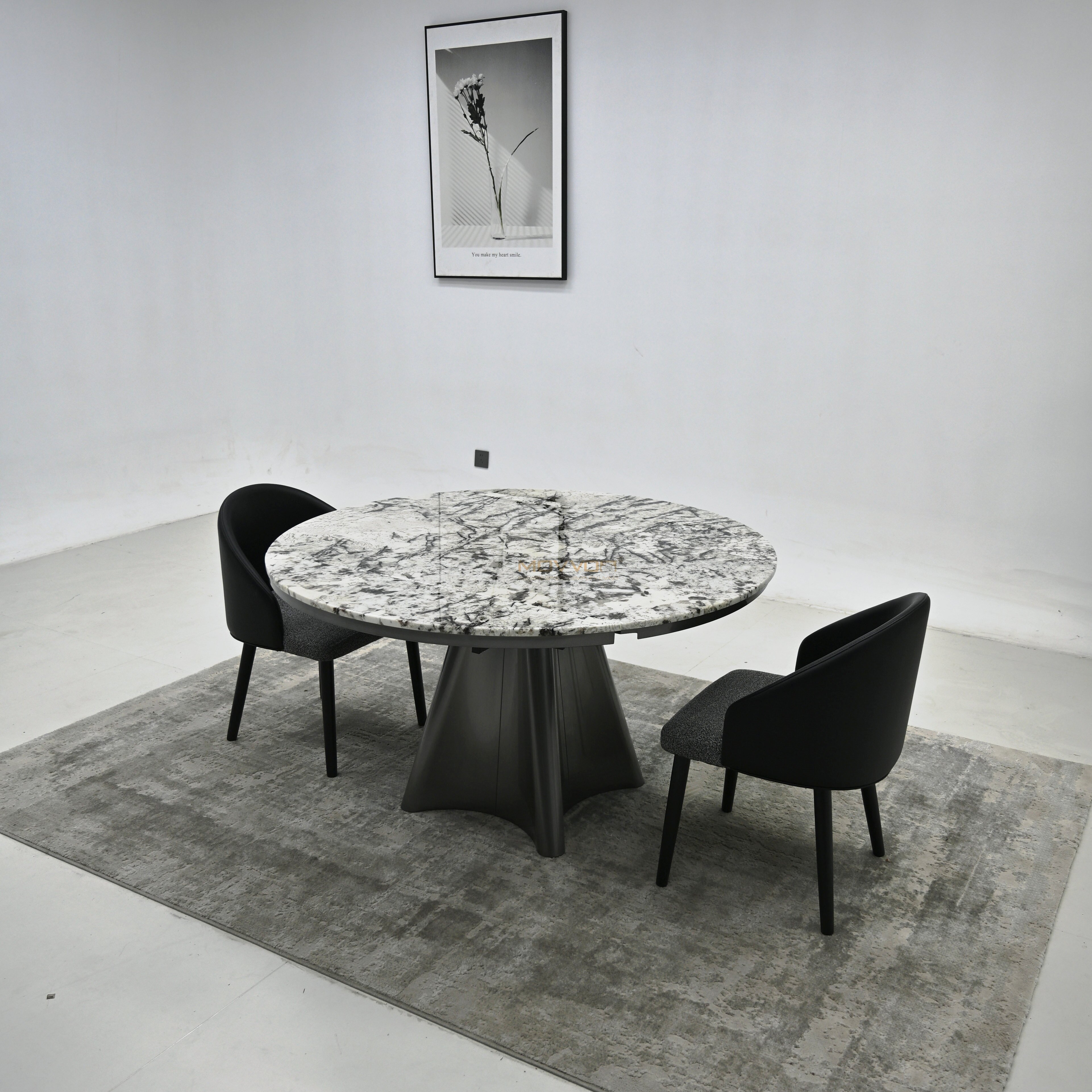 Snowstorm Marble-Effect Folding Round Table with Petal Stainless Steel Pedestal