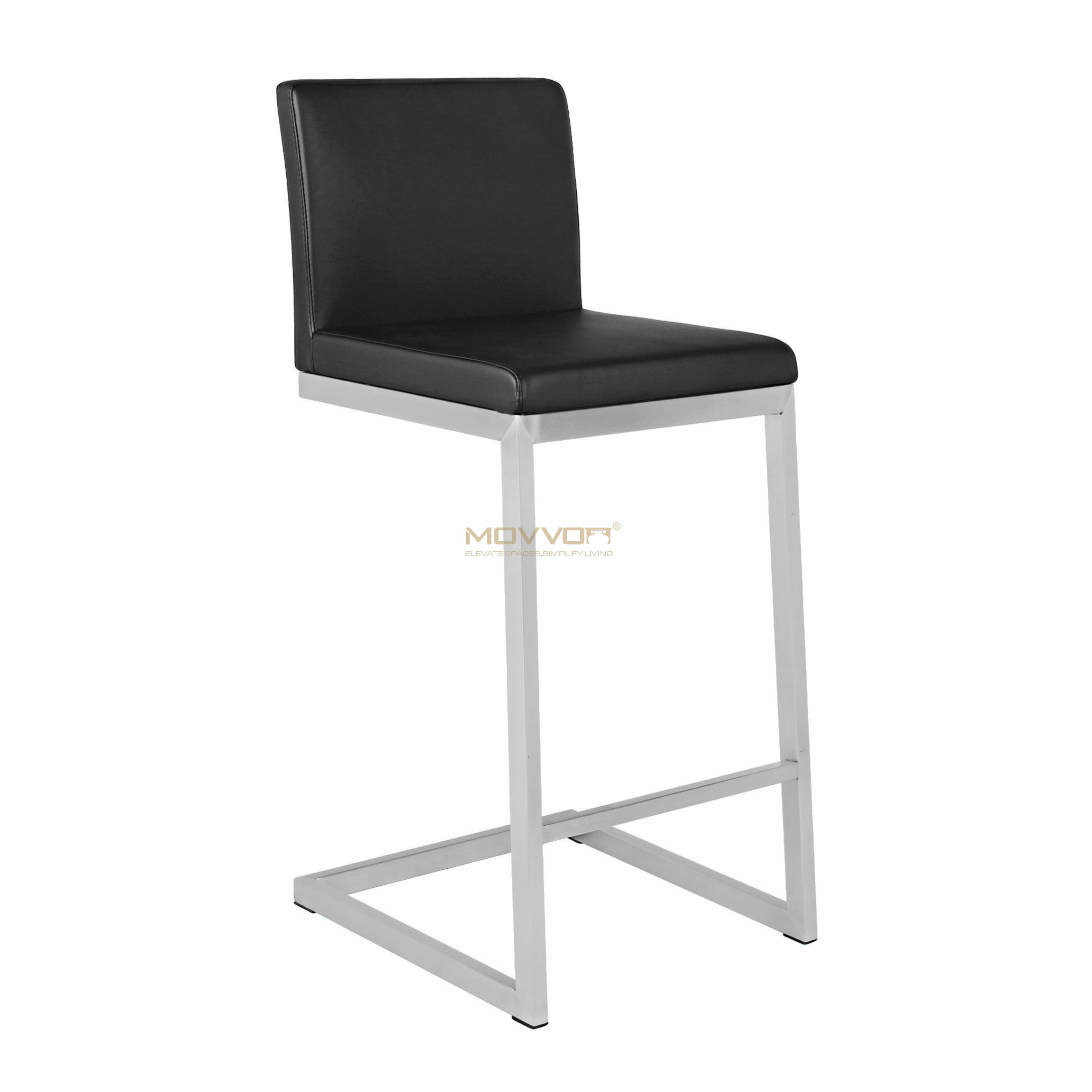 Black Upholstered Cantilever Bar Chair with Brushed Metal Sled Frame