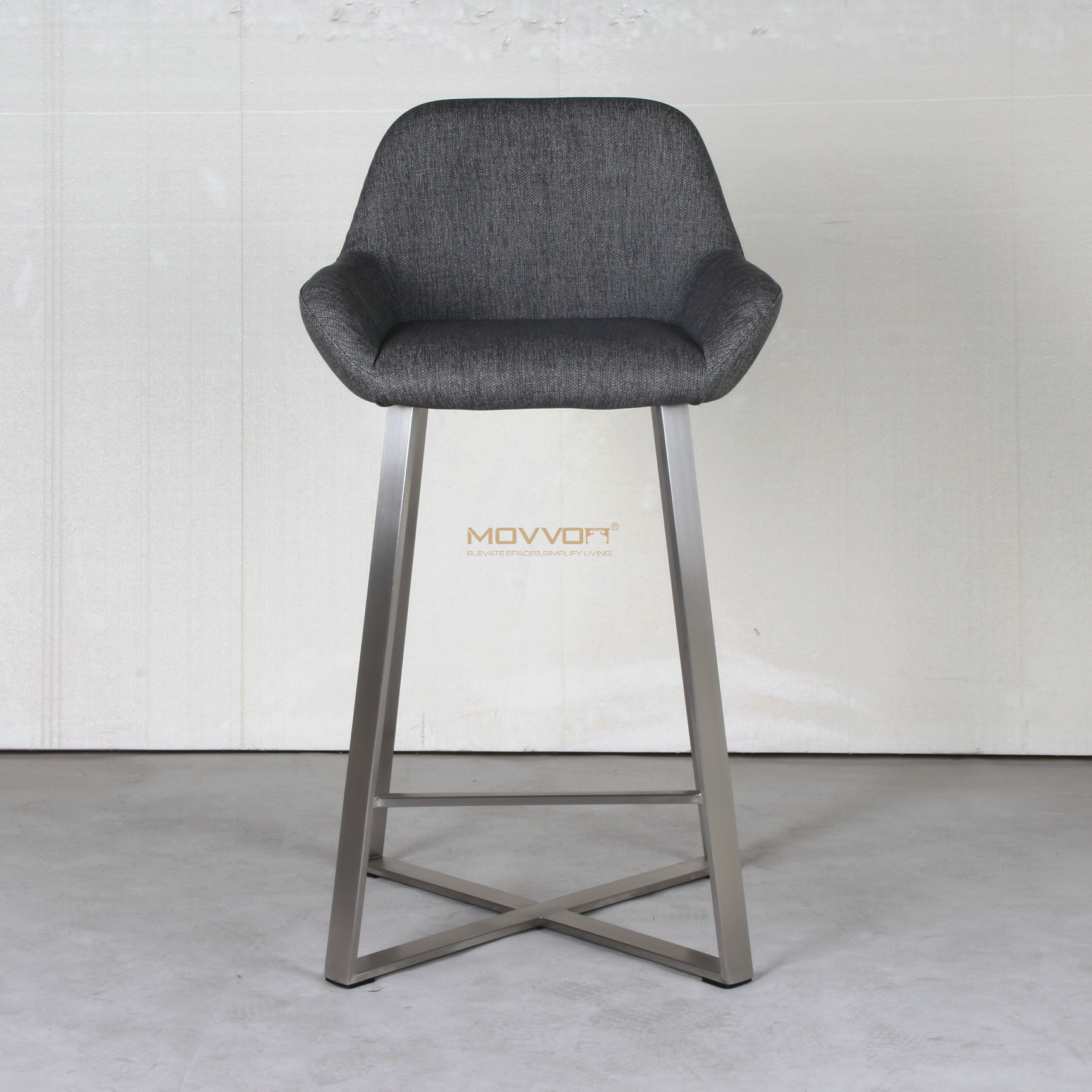 Grey Upholstered Bucket Bar Chair with Angled Footrest Frame