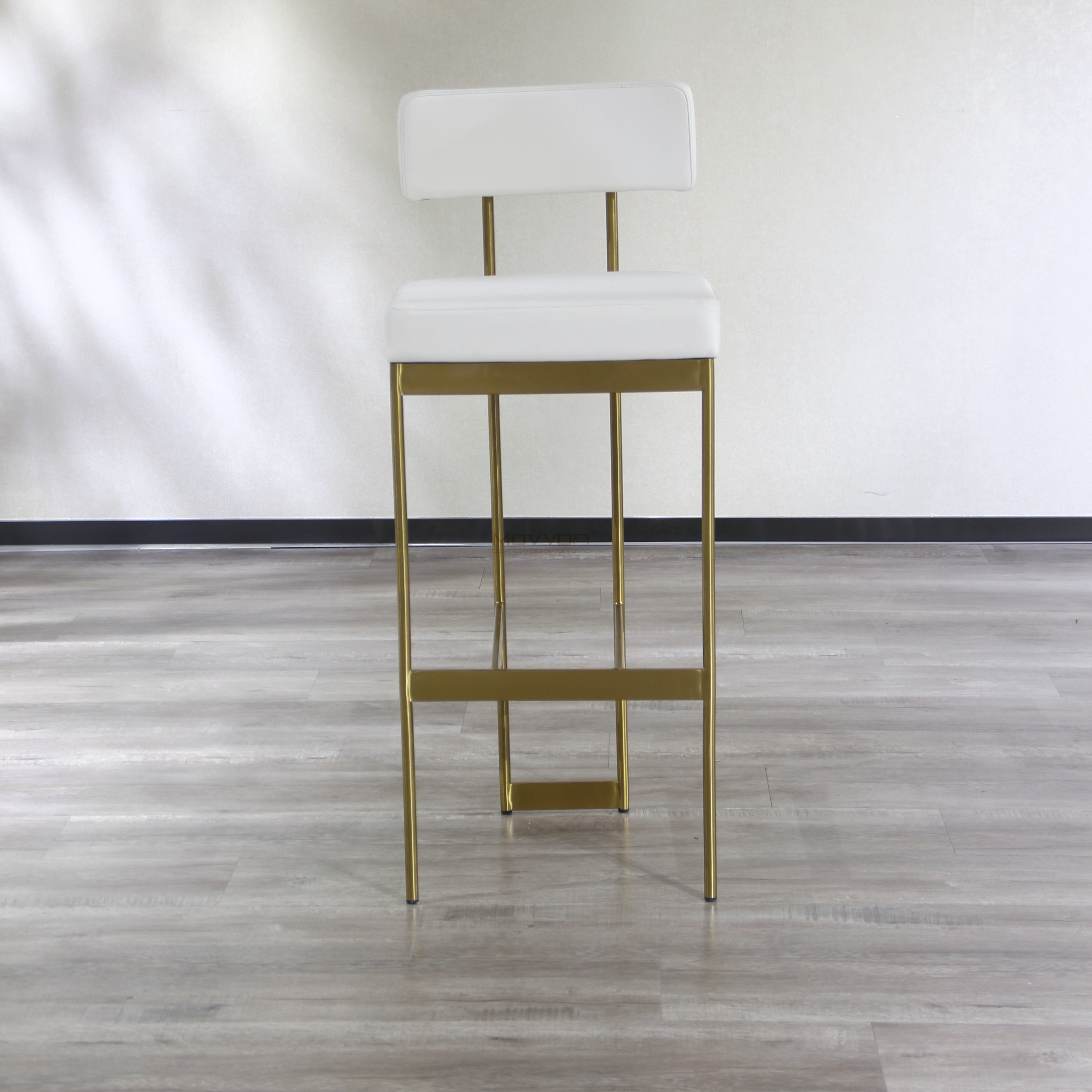 Upholstered Bar Chair with Floating Back and Champagne Footrest Frame