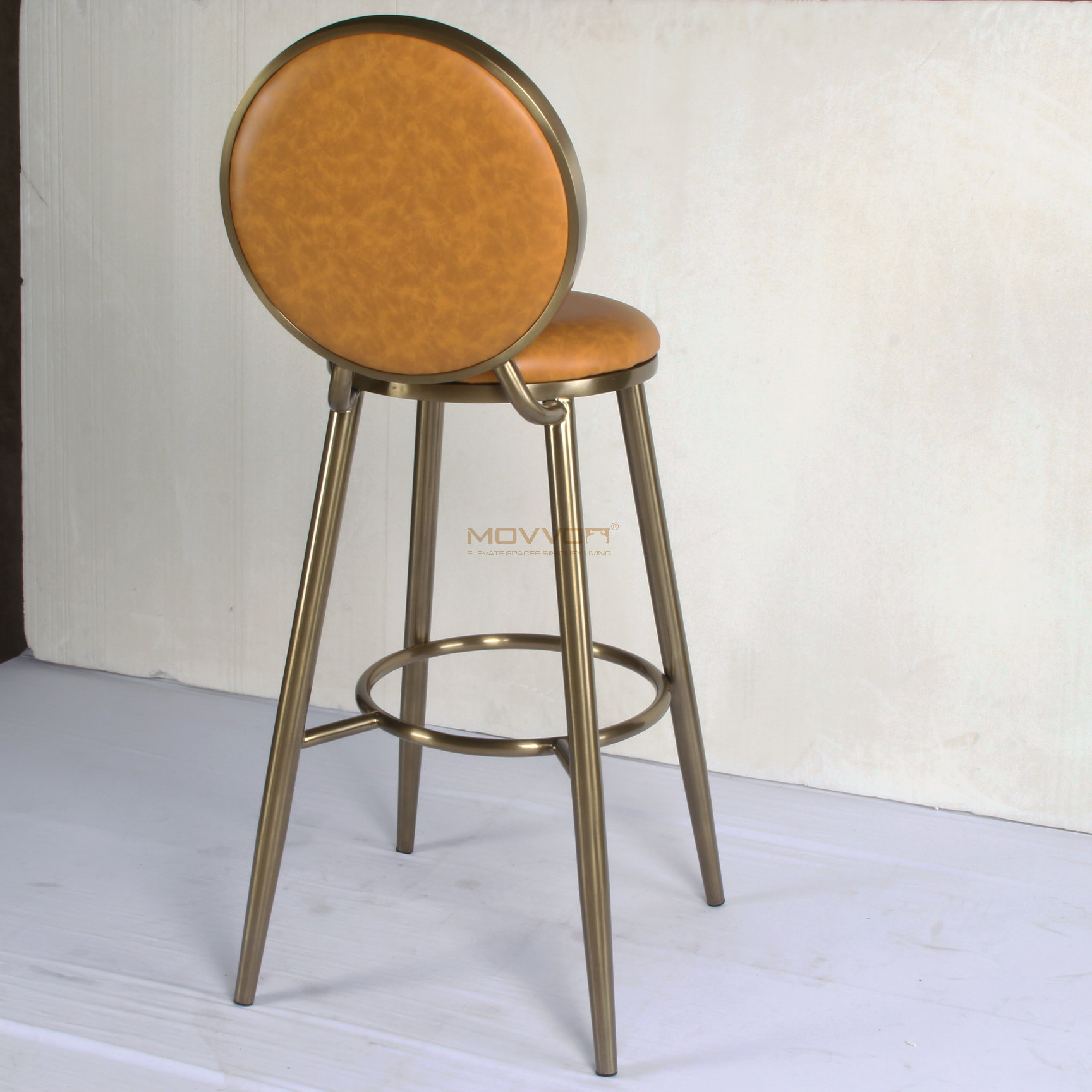 Round Medallion Back Counter Stool with Gold Ring Footrest Frame