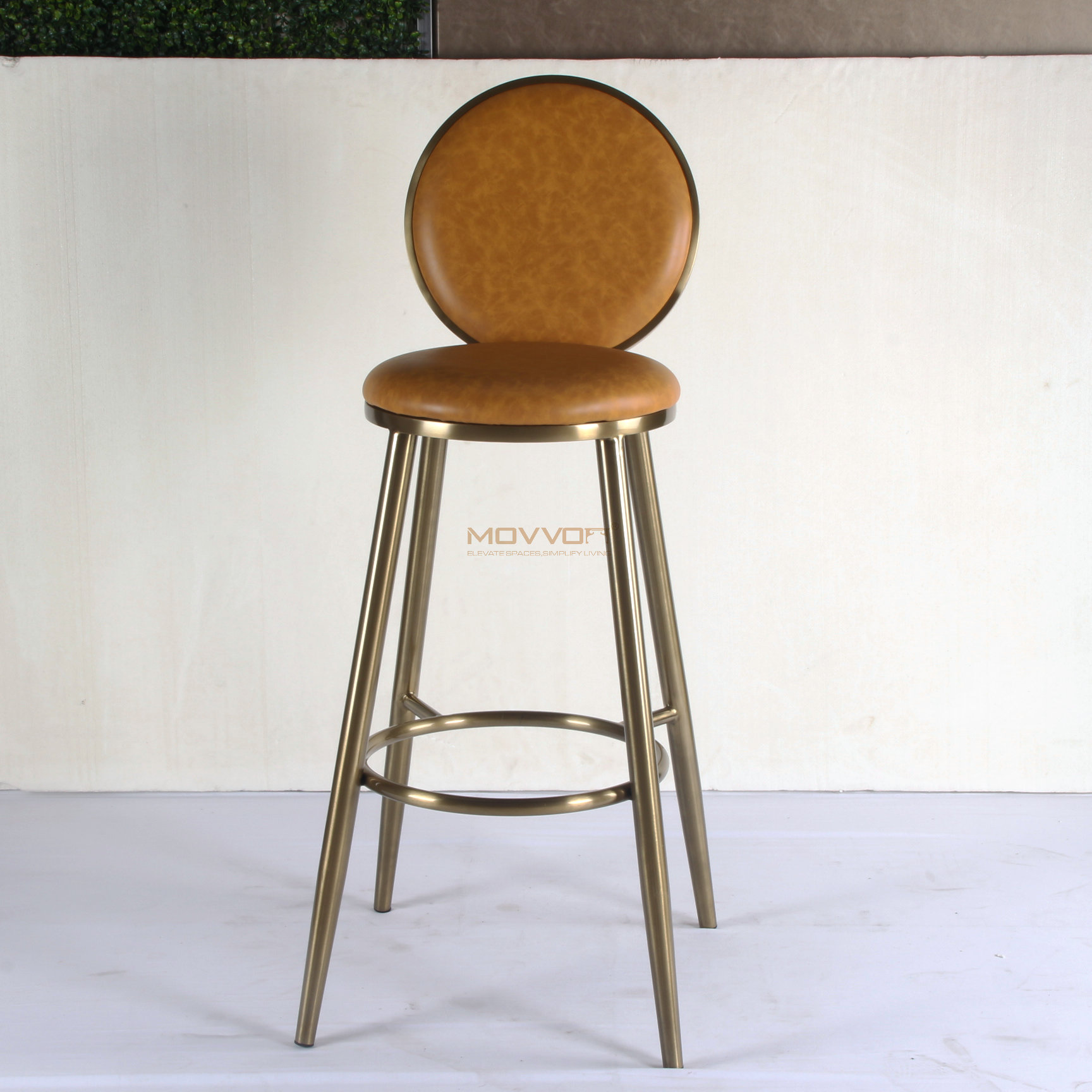 Round Medallion Back Counter Stool with Gold Ring Footrest Frame