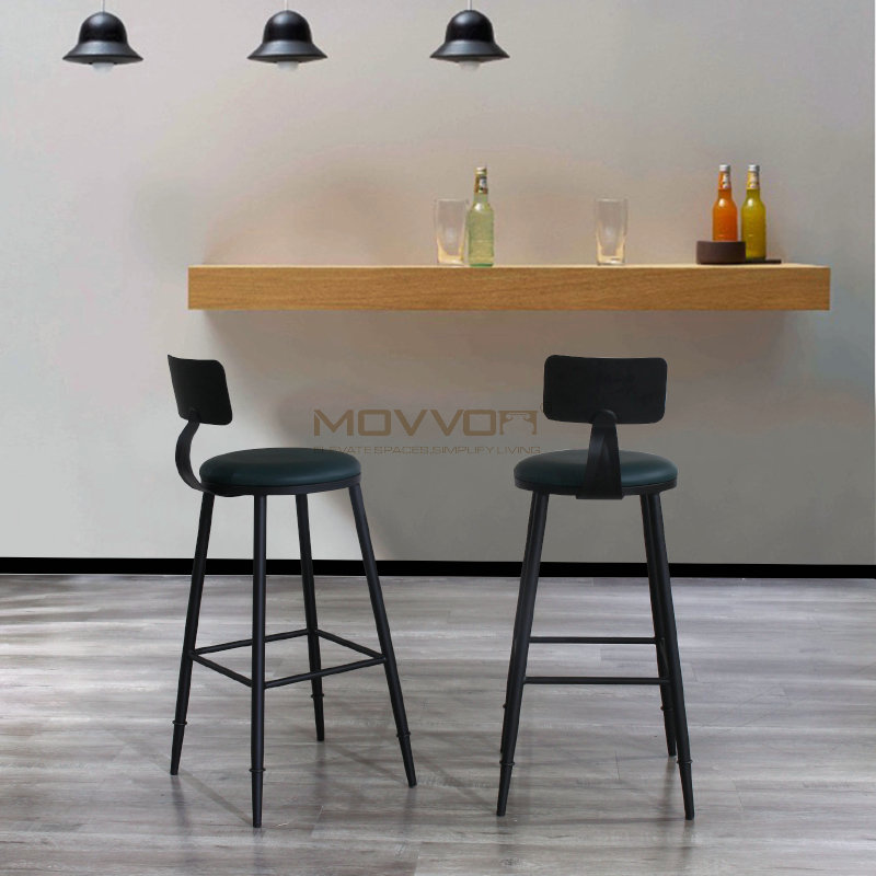 Industrial Green Bar Stool with Bent Back Support and Black Crossbar Frame