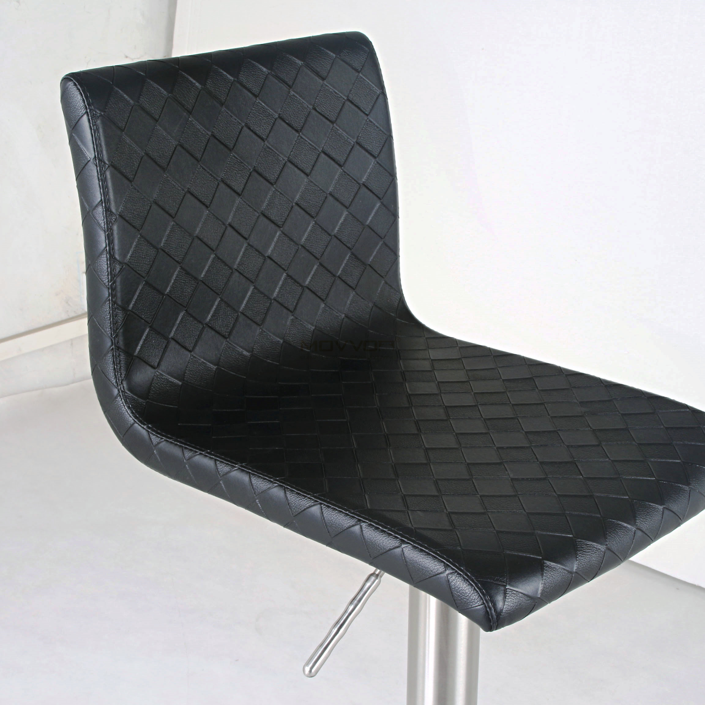 Black Basket-Weave Adjustable Bar Stool with Chrome T-Bar Footrest