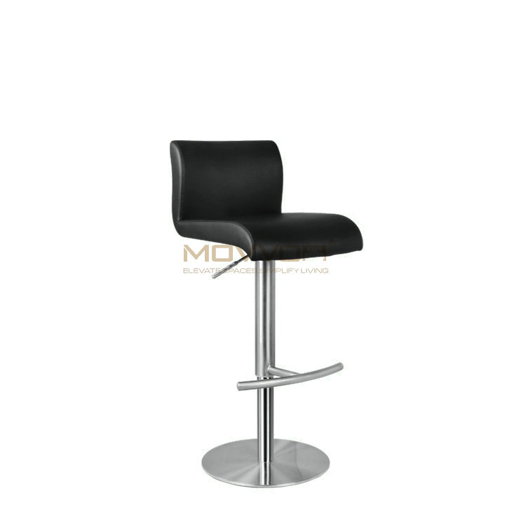 Black Waterfall Seat Bar Stool with Crescent Footrest and Round Base