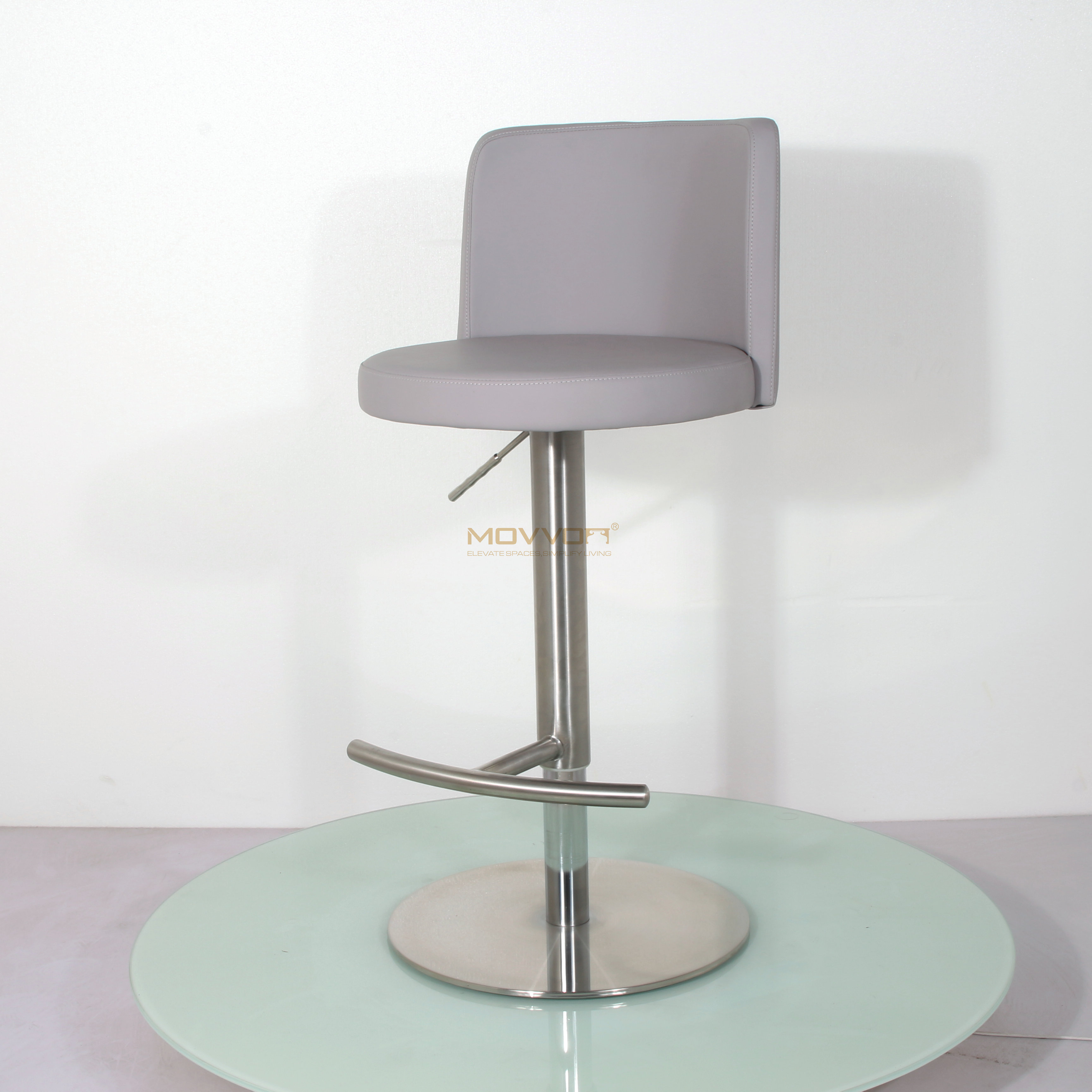 Rounded Back Adjustable Bar Stool with Bronze Crescent Footrest