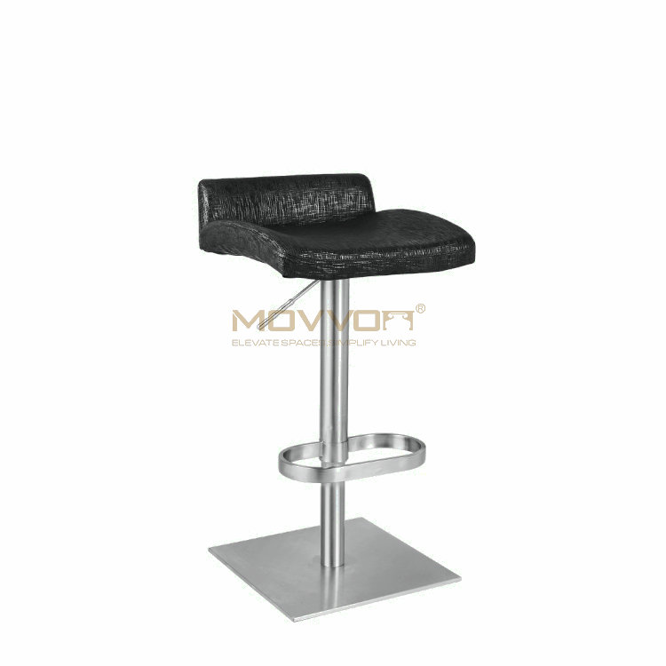 Textured Black Wave Seat Bar Stool with Oval Ring Footrest