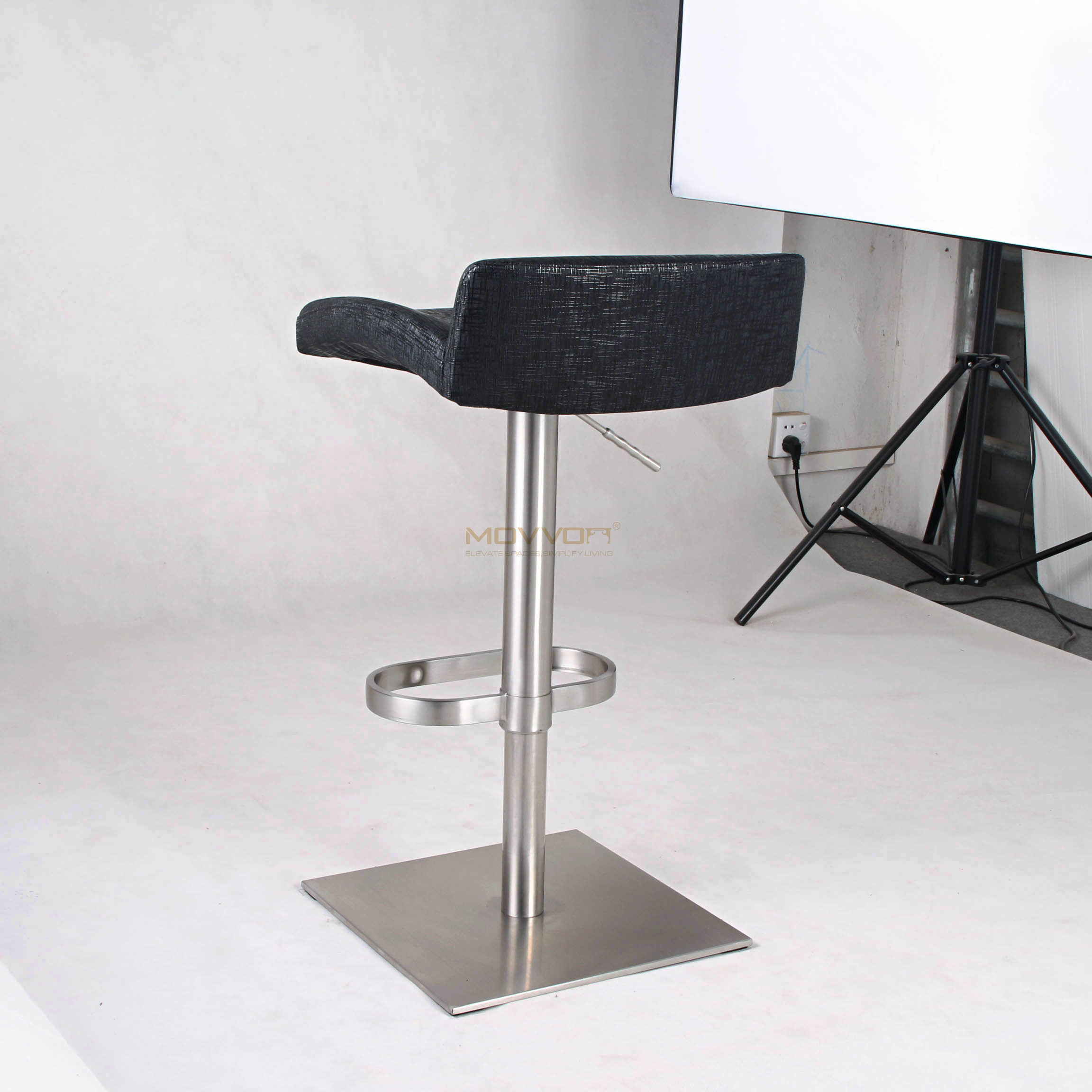 Textured Black Wave Seat Bar Stool with Oval Ring Footrest