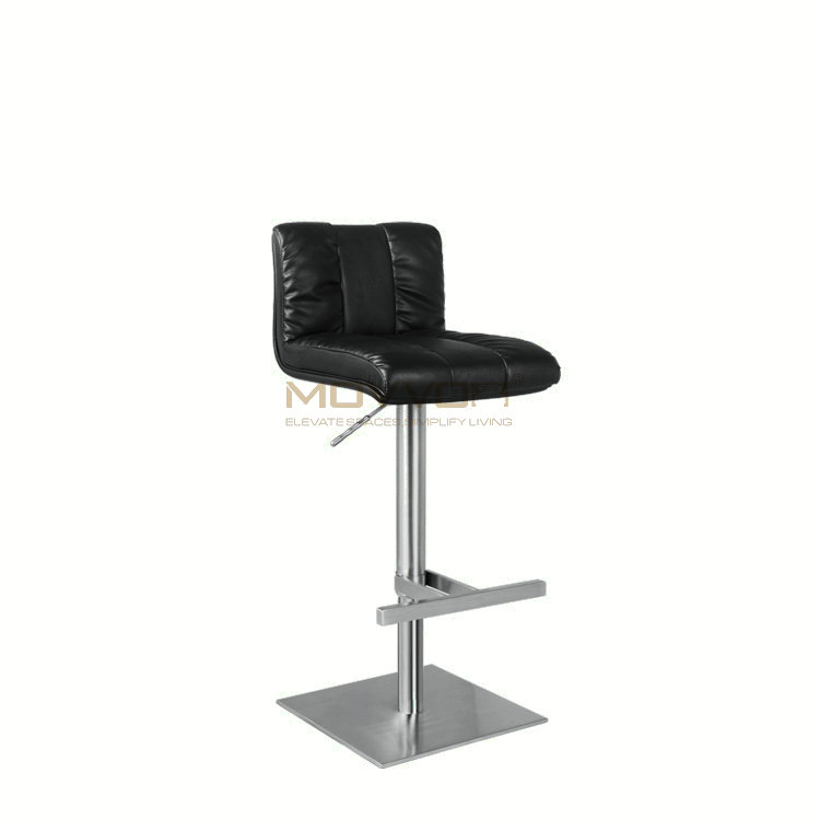 Split-Channel Black Bar Stool with T-Bar Footrest and Square Base