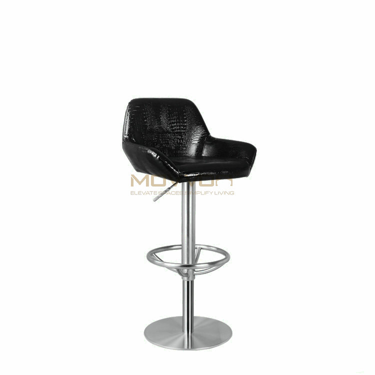 Croc-Embossed Black Bar Chair with Wheel Ring Footrest