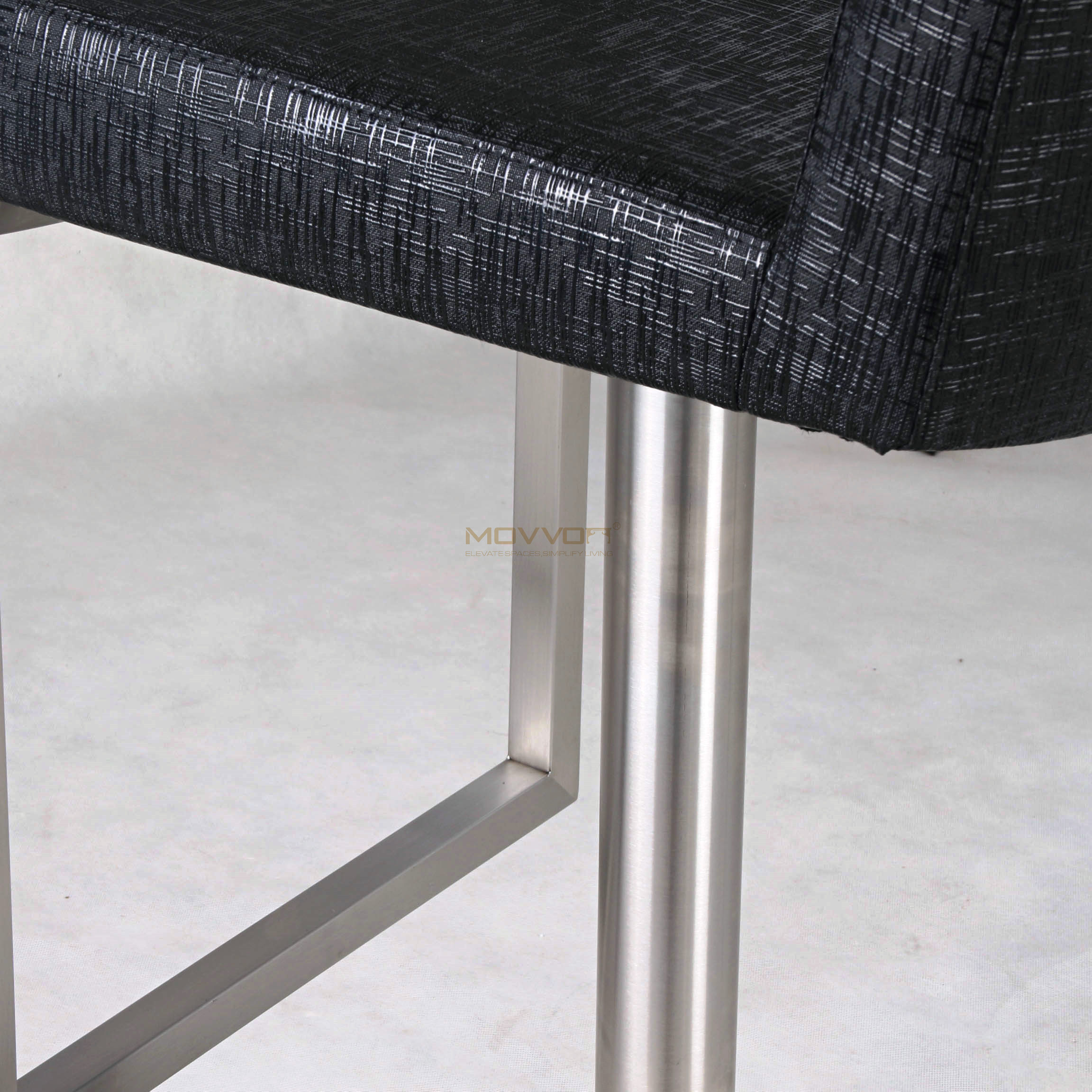 Crosshatch Black Bar Stool with Side-Frame Footrest and Square Base