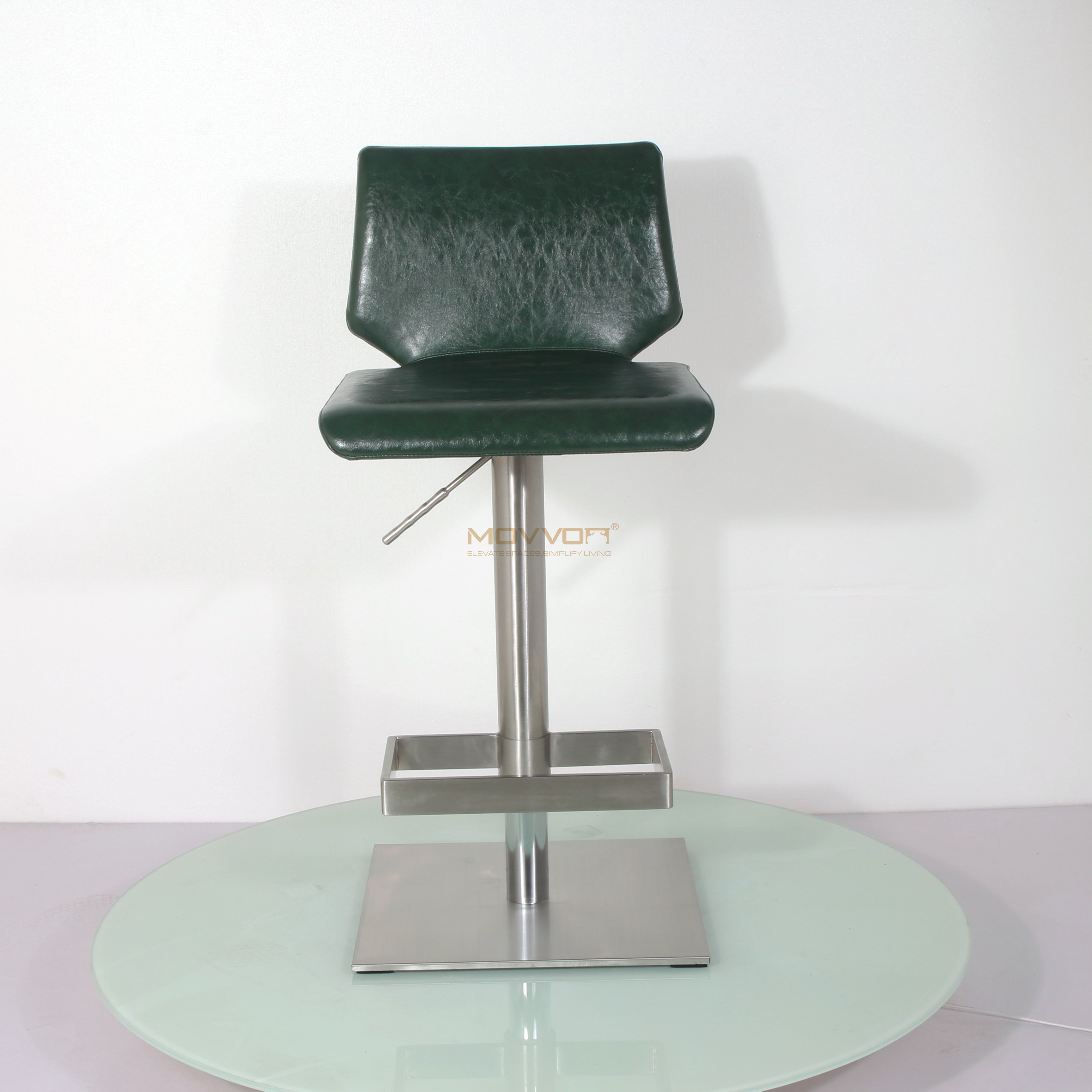Geometric Back Bar Stool with Square Pedestal and Rectangular Footrest