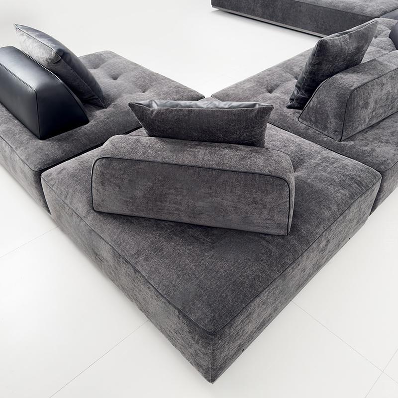 Grey Tufted Modular Sofa System for Flexible Lounge Planning
