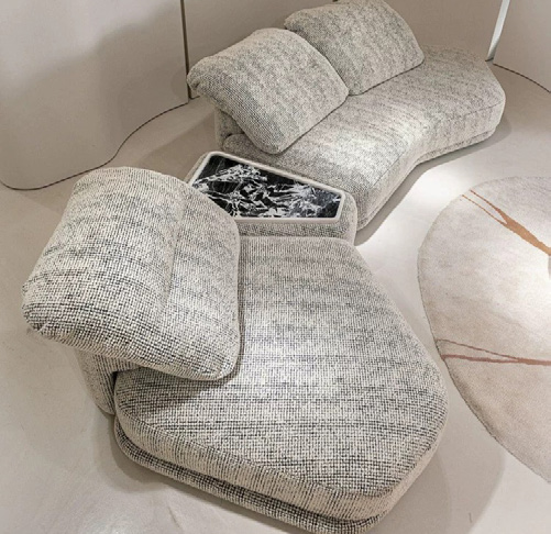 Free-Form Modular Lounge Sofa with Triangular Connector Table