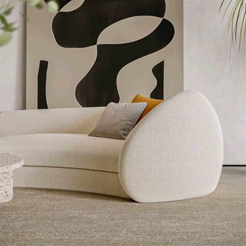 Sculptural Curved Boucle Sofa with Rounded Cocoon Arm Ends