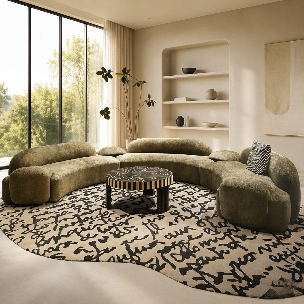 Rounded Block Modular Sofa with Pillow-Edge Arms and Deep Seat Modules