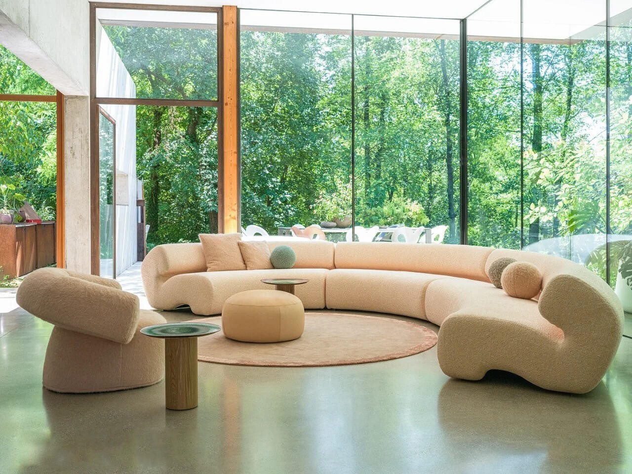 Artistic Roll-Back Sofa with Open Base Cutout and Color Accent Pillows