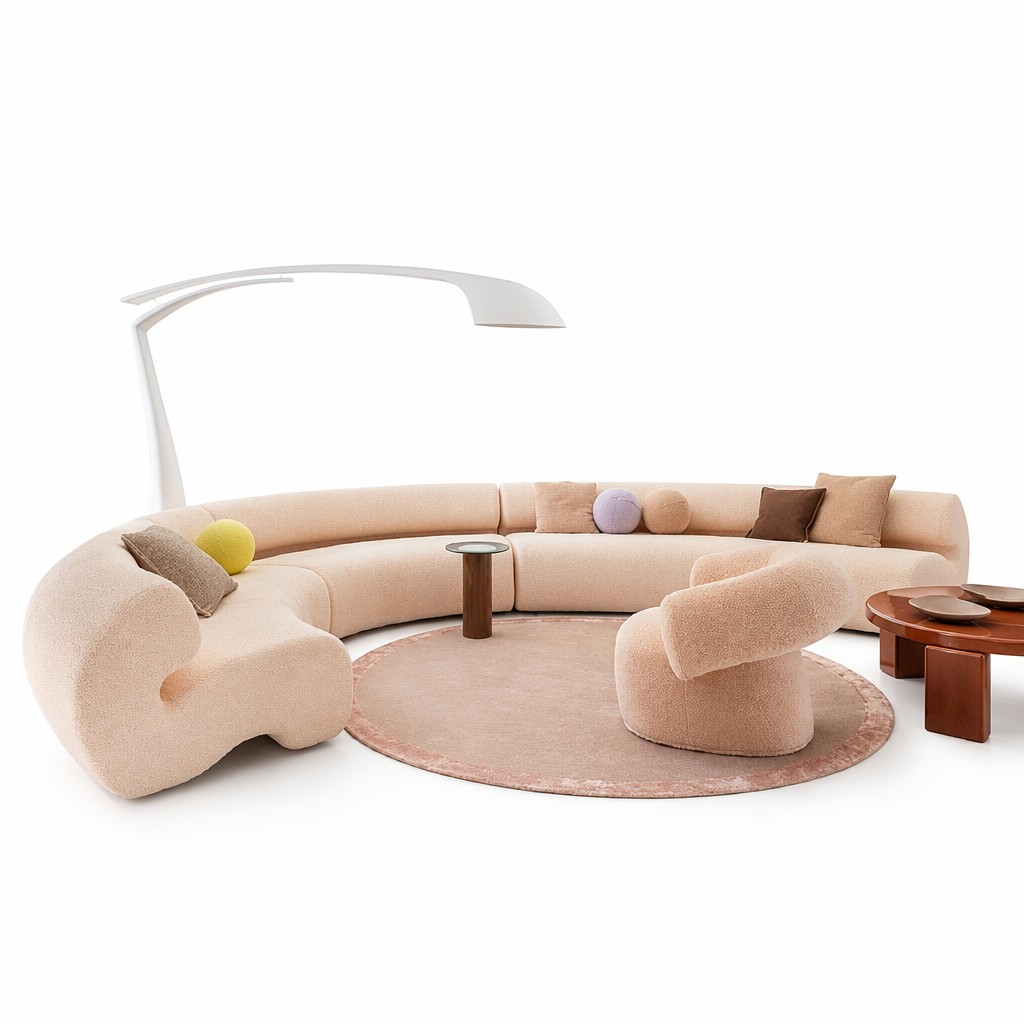 Artistic Roll-Back Sofa with Open Base Cutout and Color Accent Pillows