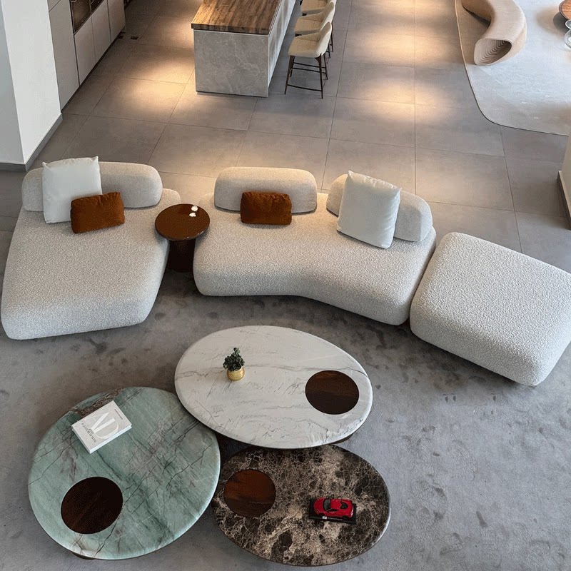 Moss Chenille Curved Sofa with Left Chaise and Channel Backrest