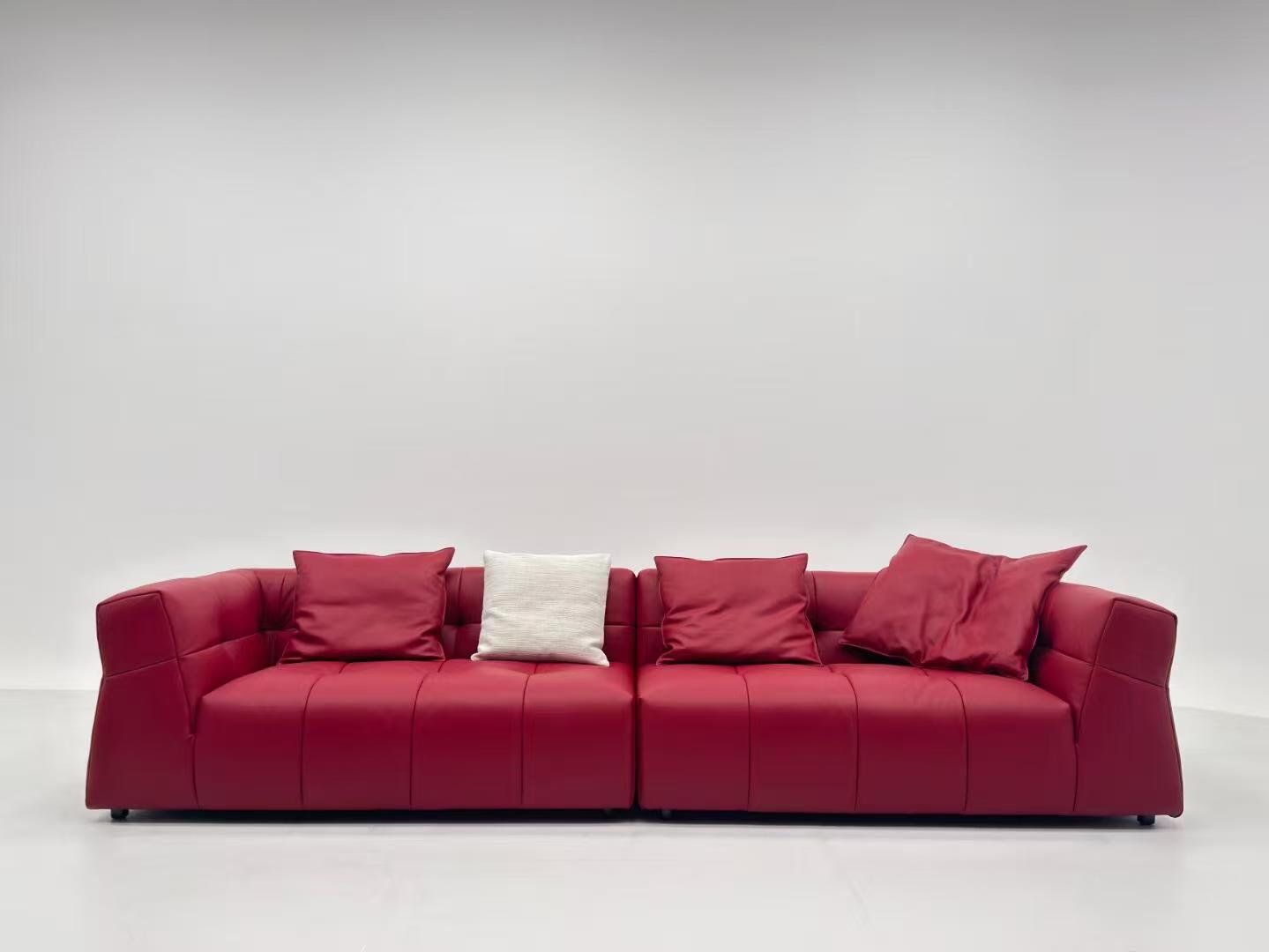 ​Rose Red Channel-Tufted Sofa with Metal Accent Back Gap
