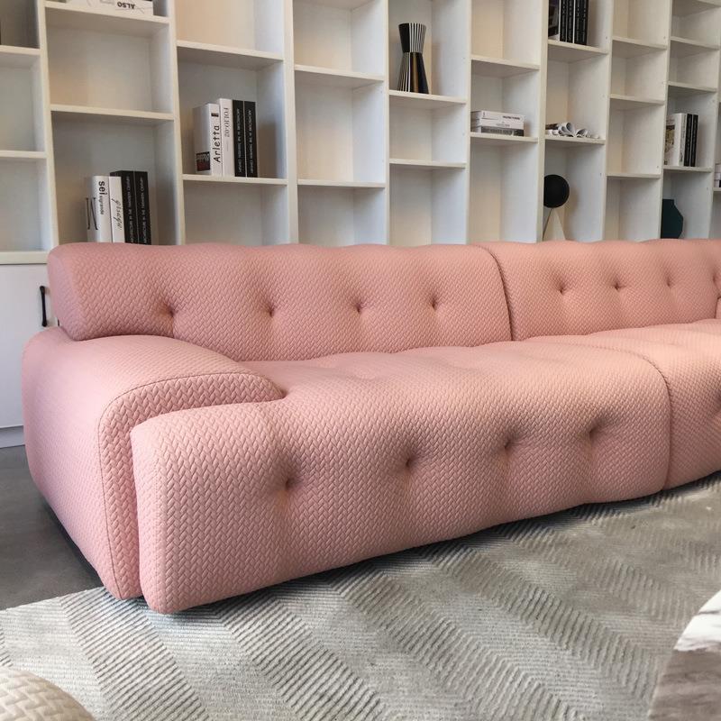 Pastel Button-Tufted Sofa with Ribbed Side Arms and Modular 